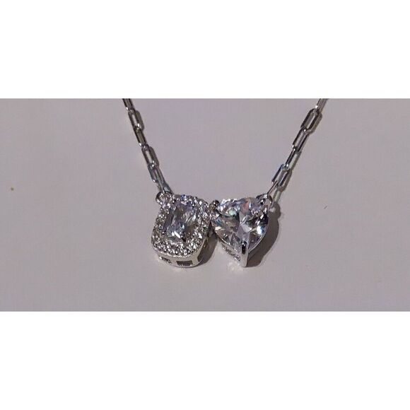 BNIB~3.45 Ct. DIAMONIQUE Heart & Cushion Halo Design Toi et Moi Pendant Necklace - Picture 1 of 7